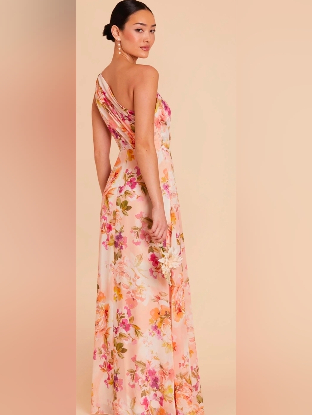 One-Shoulder Pink Floral Maxi Dress